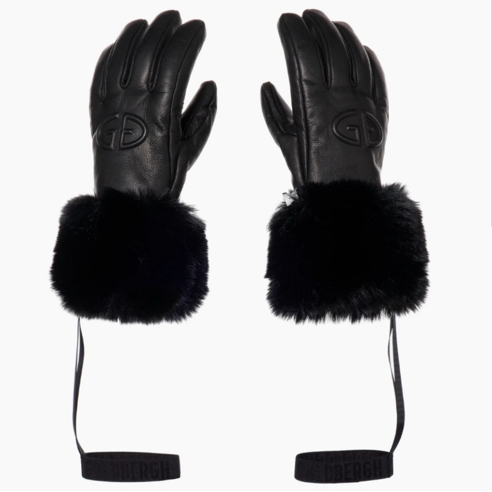 Goldbergh Black Leather Gloves  with Plush Fur Cuffs